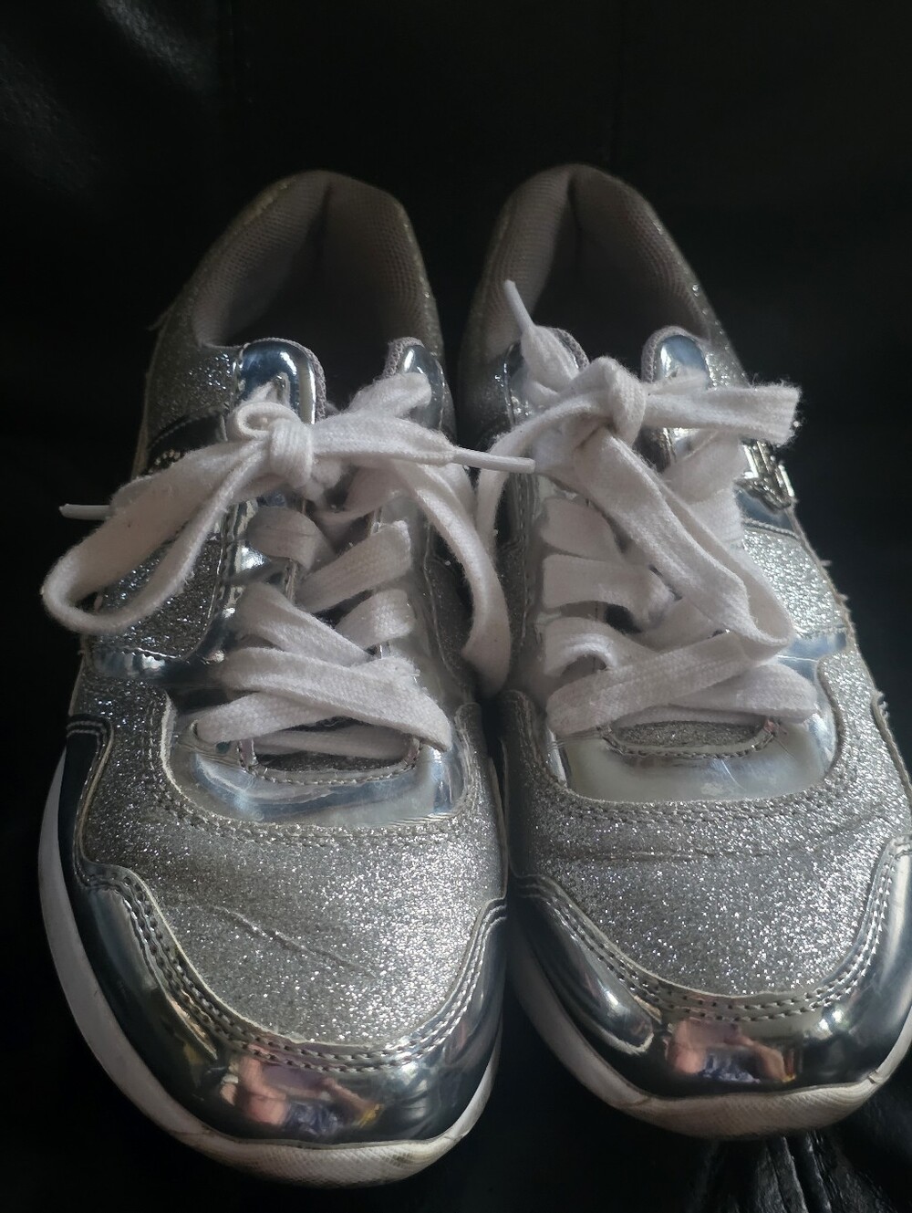 Guess silver sparkle sneaker,Gray patent leather fronts and heels,Size 7.5 M
